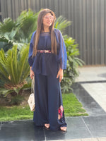 Load image into Gallery viewer, HANDCRAFTED SHARARA SUIT WITH PEPLUM AND WAIST BELT!