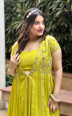 Load image into Gallery viewer, Gleaming Grace: Lime Green 3-Piece with Pearl and Mirror Work