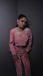 Load image into Gallery viewer, BLAZER STYLE CORDSET IN VELVET FABRIC WITH HANDWORK