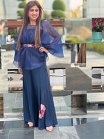 Load image into Gallery viewer, HANDCRAFTED SHARARA SUIT WITH PEPLUM AND WAIST BELT!