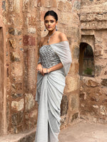Load image into Gallery viewer, Shimmer Luxe: A Draped Grey Masterpiece