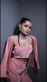 Load image into Gallery viewer, BLAZER STYLE CORDSET IN VELVET FABRIC WITH HANDWORK