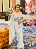 Load image into Gallery viewer, Shimmer Luxe: A Draped Grey Masterpiece