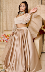 Load image into Gallery viewer, Elegant Pearl Embroidery Blouse with Satin Skirt and Ruffle Dupatta | Tanu Khera Designs