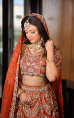 Load image into Gallery viewer, Celestial Splendor: Tanu Khera's Exquisite Bridal Lehenga in Organza and Zardozi Embroidery