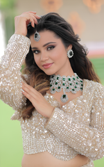 Load image into Gallery viewer, THE RECEPTION LEHENGA ADORNED WITH HEAVY SEQUINS BY TANU KHERA DESIGNS"