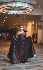 Load image into Gallery viewer, "BLOOMS OF RADIANCE: THE TANU KHERA DESIGNS ONE-SHOULDER SEQUINS GOWN WITH SAHIN FLOWER"