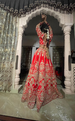 Load image into Gallery viewer, "CRIMSON ELEGANCE: TANU KHERA'S EXQUISITE GEORGETTE BRIDAL LEHENGA