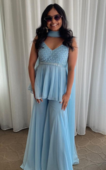 Load image into Gallery viewer, SKY BLUE SHARA WITH PURE HAND EMBROIDERY