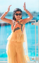 Load image into Gallery viewer, "SYMPHONY OF ELEGANCE: THE TANU KHERA DESIGNS MULTICOLORED GEORGETTE PEPLUM WITH FLARED SHARARA ENSEMBLE"