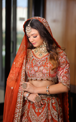 Load image into Gallery viewer, Celestial Splendor: Tanu Khera's Exquisite Bridal Lehenga in Organza and Zardozi Embroidery
