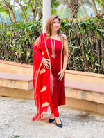 Load image into Gallery viewer, Embroidered Elegance: Maroon One-Shoulder Churidar Suit