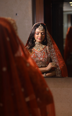 Load image into Gallery viewer, Celestial Splendor: Tanu Khera's Exquisite Bridal Lehenga in Organza and Zardozi Embroidery