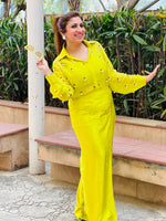 Load image into Gallery viewer, Lime Green Elegance with Pearl Adornments