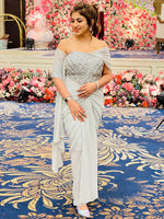 Load image into Gallery viewer, Shimmer Luxe: A Draped Grey Masterpiece