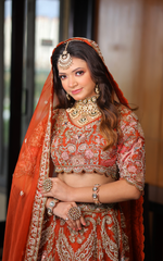 Load image into Gallery viewer, Celestial Splendor: Tanu Khera's Exquisite Bridal Lehenga in Organza and Zardozi Embroidery