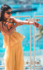 Load image into Gallery viewer, "SYMPHONY OF ELEGANCE: THE TANU KHERA DESIGNS MULTICOLORED GEORGETTE PEPLUM WITH FLARED SHARARA ENSEMBLE"