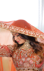 Load image into Gallery viewer, Celestial Splendor: Tanu Khera's Exquisite Bridal Lehenga in Organza and Zardozi Embroidery