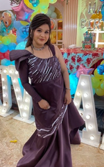 Load image into Gallery viewer, Embrace the Glamour of Elegance with Tanu Khera Designs' Purple Off-Shoulder Gown