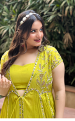 Load image into Gallery viewer, Gleaming Grace: Lime Green 3-Piece with Pearl and Mirror Work