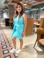 Load image into Gallery viewer, BLUE GOWN DRESS, ADORNED WITH GOLDEN CHAIN WORK