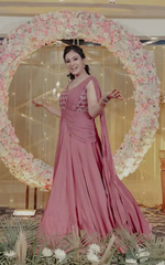 Load image into Gallery viewer, "RADIANT REVERIE: THE TANU KHERA DESIGNS BEAUTIFUL CREPE GOWN WITH CUTDANA EMBROIDERY"