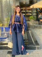 Load image into Gallery viewer, HANDCRAFTED SHARARA SUIT WITH PEPLUM AND WAIST BELT!