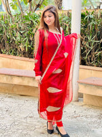 Load image into Gallery viewer, Embroidered Elegance: Maroon One-Shoulder Churidar Suit