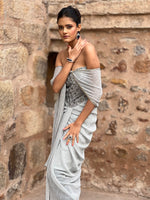 Load image into Gallery viewer, Shimmer Luxe: A Draped Grey Masterpiece