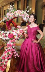 Load image into Gallery viewer, "CELESTIAL ELEGANCE: THE TANU KHERA DESIGNS OFF-SHOULDER SILK GOWN"