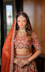 Load image into Gallery viewer, Celestial Splendor: Tanu Khera's Exquisite Bridal Lehenga in Organza and Zardozi Embroidery