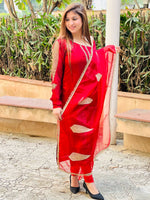 Load image into Gallery viewer, Embroidered Elegance: Maroon One-Shoulder Churidar Suit