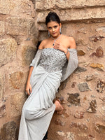 Load image into Gallery viewer, Shimmer Luxe: A Draped Grey Masterpiece