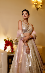 Load image into Gallery viewer, Golden Glamour: Heavy Sequins Embroidered Lehenga with Organza Dupatta
