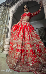 Load image into Gallery viewer, "CRIMSON ELEGANCE: TANU KHERA'S EXQUISITE GEORGETTE BRIDAL LEHENGA