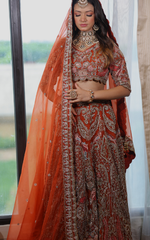 Load image into Gallery viewer, Celestial Splendor: Tanu Khera's Exquisite Bridal Lehenga in Organza and Zardozi Embroidery