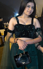 Load image into Gallery viewer, "ELEGANCE PERSONIFIED: REVA SHINES IN TANU KHERA'S LUXURIOUS GREEN DESIGNER CREATION"