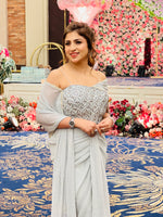 Load image into Gallery viewer, Shimmer Luxe: A Draped Grey Masterpiece