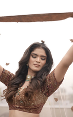 Load image into Gallery viewer, "Exquisite Grandeur: The Multicoloured Bridal Velvet Lehnga by Tanu Khera Designs"