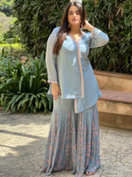 Load image into Gallery viewer, Subtle Elegance: The Light Grey Georgette Sharara Ensemble