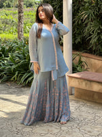 Load image into Gallery viewer, Subtle Elegance: The Light Grey Georgette Sharara Ensemble