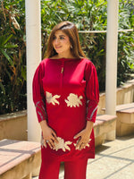 Load image into Gallery viewer, Chic Maroon Cord Set with Rose Gold Detailing by Tanu Khera Designs