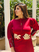 Load image into Gallery viewer, Chic Maroon Cord Set with Rose Gold Detailing by Tanu Khera Designs