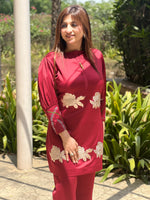 Load image into Gallery viewer, Chic Maroon Cord Set with Rose Gold Detailing by Tanu Khera Designs