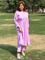 Load image into Gallery viewer, Elegant Lavender Chiffon Flared Shirt by Tanu Khera Designs