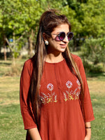 Load image into Gallery viewer, Embrace Elegance with the Italian Crepe Rust Co-Ord