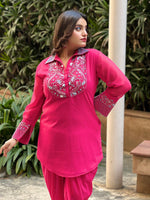 Load image into Gallery viewer, Title: Fuchsia Flair: A Perfect Blend of Tradition and Contemporary Fashion