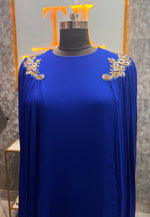 Load image into Gallery viewer, Elegance in Royal Blue: The Viscose Georgette Ruched Cape Gown