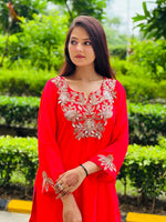 Load image into Gallery viewer, Radiant Coral Orange Georgette Sharara Suit with Exquisite Rose Gold Embroidery