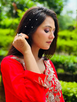 Load image into Gallery viewer, Radiant Coral Orange Georgette Sharara Suit with Exquisite Rose Gold Embroidery